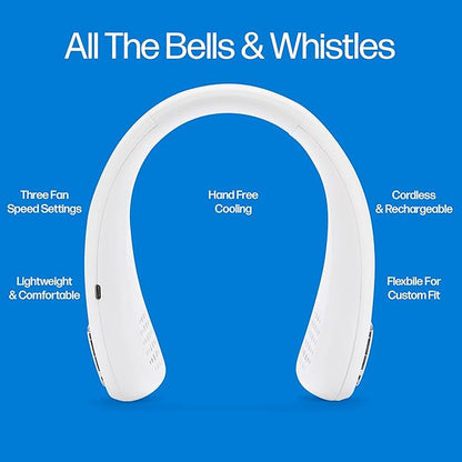 Wearable 3-Speed Neck Cooler, Small Fan for Outdoor &amp; Indoor Use, USB-Rechargeable