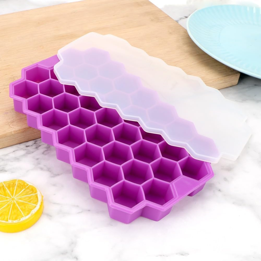 Silicone Ice Cube Tray 37 Grid Ice Cube Mold with Lid Honeycomb