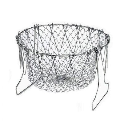STAINLESS STEEL MULTI-FUNCTIONAL FOLDABLE COOKING Chef Basket Deluxe Kitchen Colander, MESH STEAM