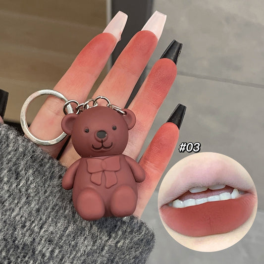 6-Piece Cute Bear Keychain Liquid Lipstick Set Mist Matte Velvet Finish,