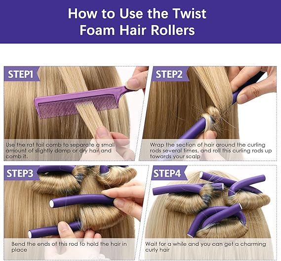 Pack of 10 Hair Rollers Papilotten Hair Rollers, Curls Without Heat Foam