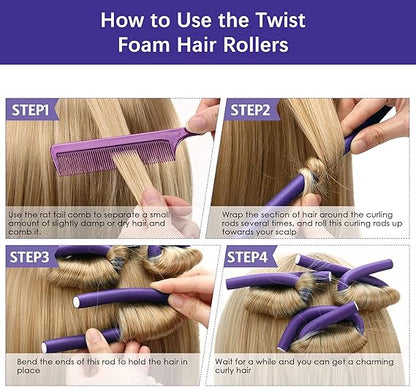 Pack of 10 Hair Rollers Papilotten Hair Rollers, Curls Without Heat Foam