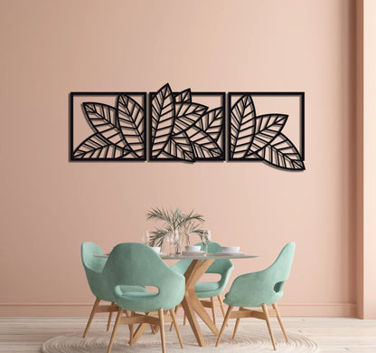 3D wooden 3 Piece Long Leaf Panels | Wall Hanging wooden Art