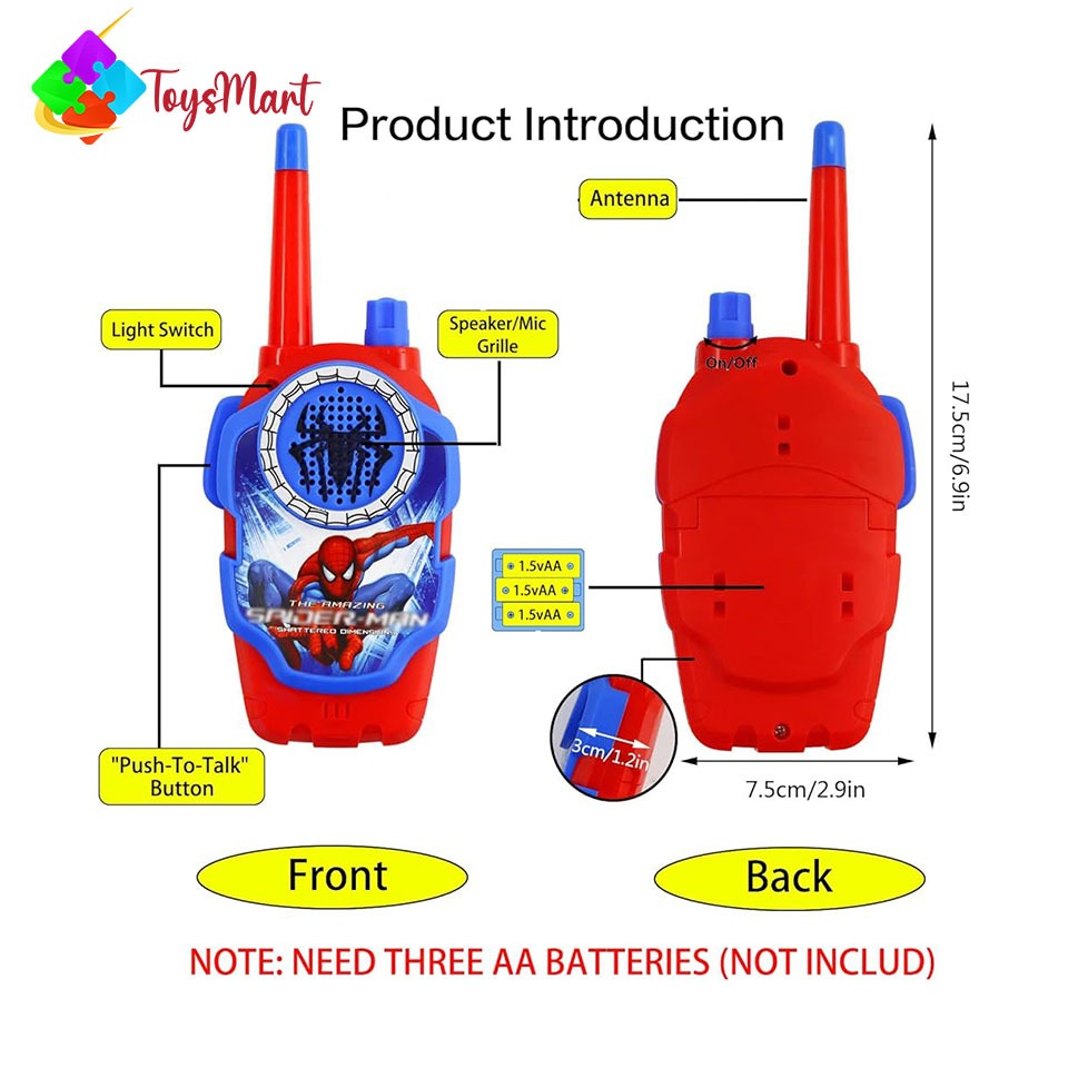 Spiderman Walkie Talkie Toy Set for Kids Fun Two-Way Radio Communication