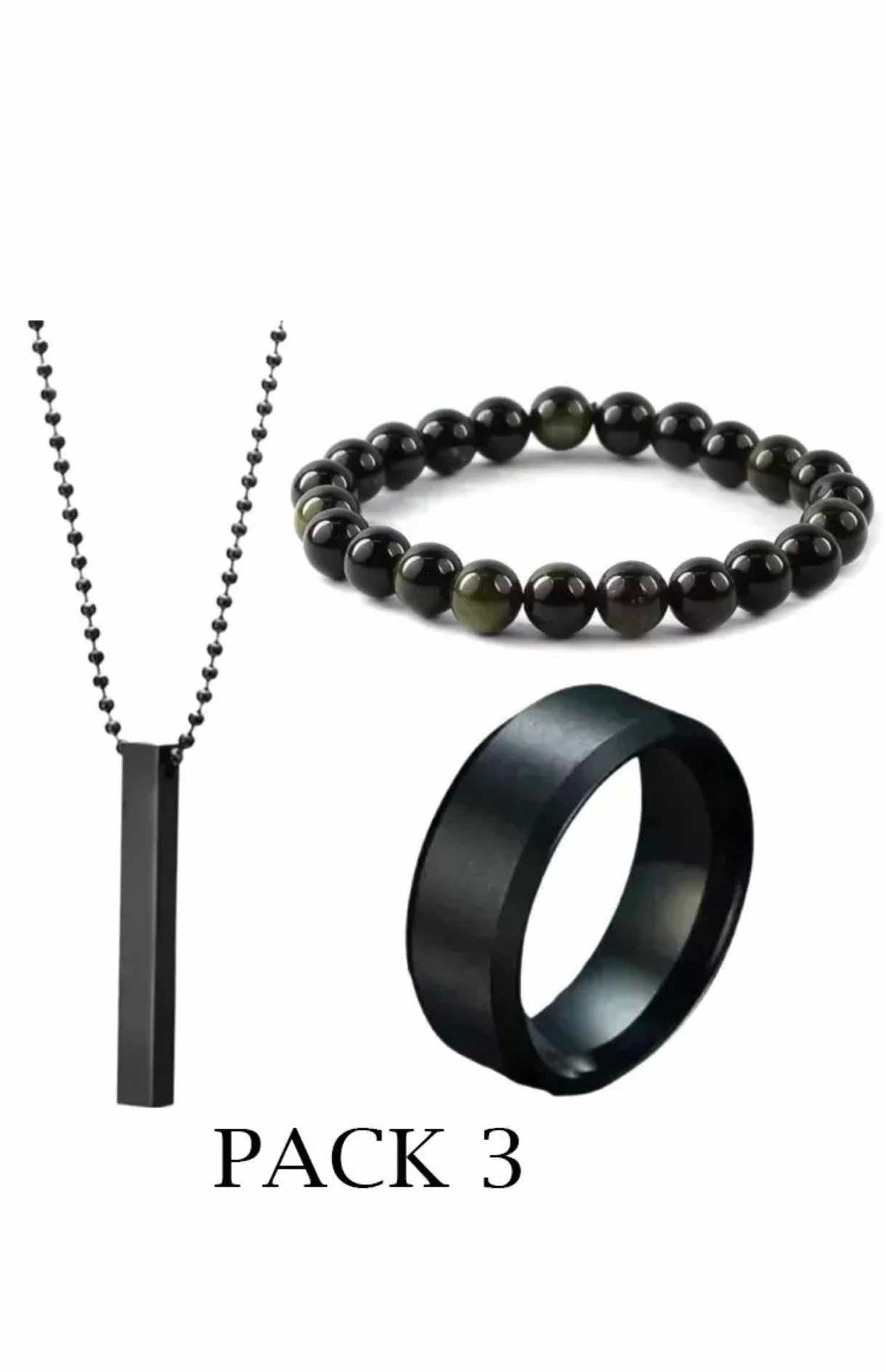 Pack Of 3 Vertical Bar Boy's Pendant, Ring And Bracelet Set, color