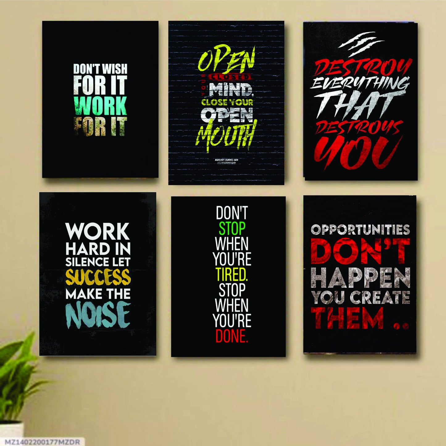set of 6 Motivational wooden canvas frames for wall decore / sticky