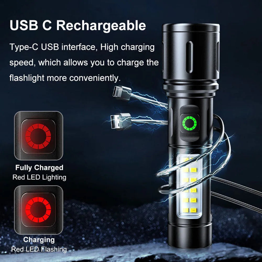 Ruilang Portable Rechargeable Powerful LED Flashlight, Aluminum Alloy Zoom Flashlight