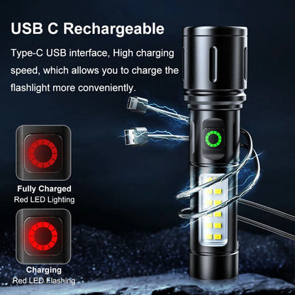 Ruilang Portable Rechargeable Powerful LED Flashlight, Aluminum Alloy Zoom Flashlight