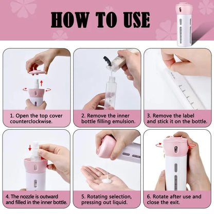 4 Lotion Bottles In 1 Refillable Travel Dispenser Bottle Liquid Lotion Cream