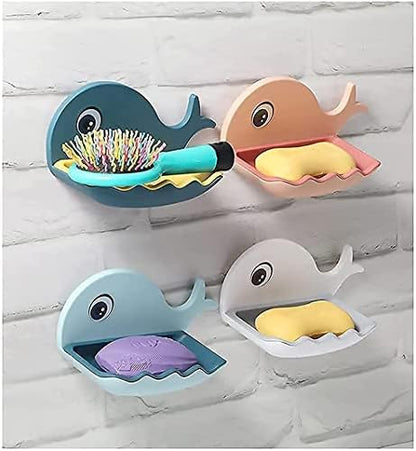 Fish-Shaped Double-Layer Adhesive Waterproof Soap Bar Holder Stand Rack For Bathroom, Shower,