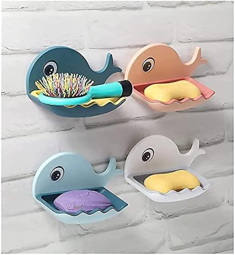 Fish-Shaped Double-Layer Adhesive Waterproof Soap Bar Holder Stand Rack For Bathroom, Shower,
