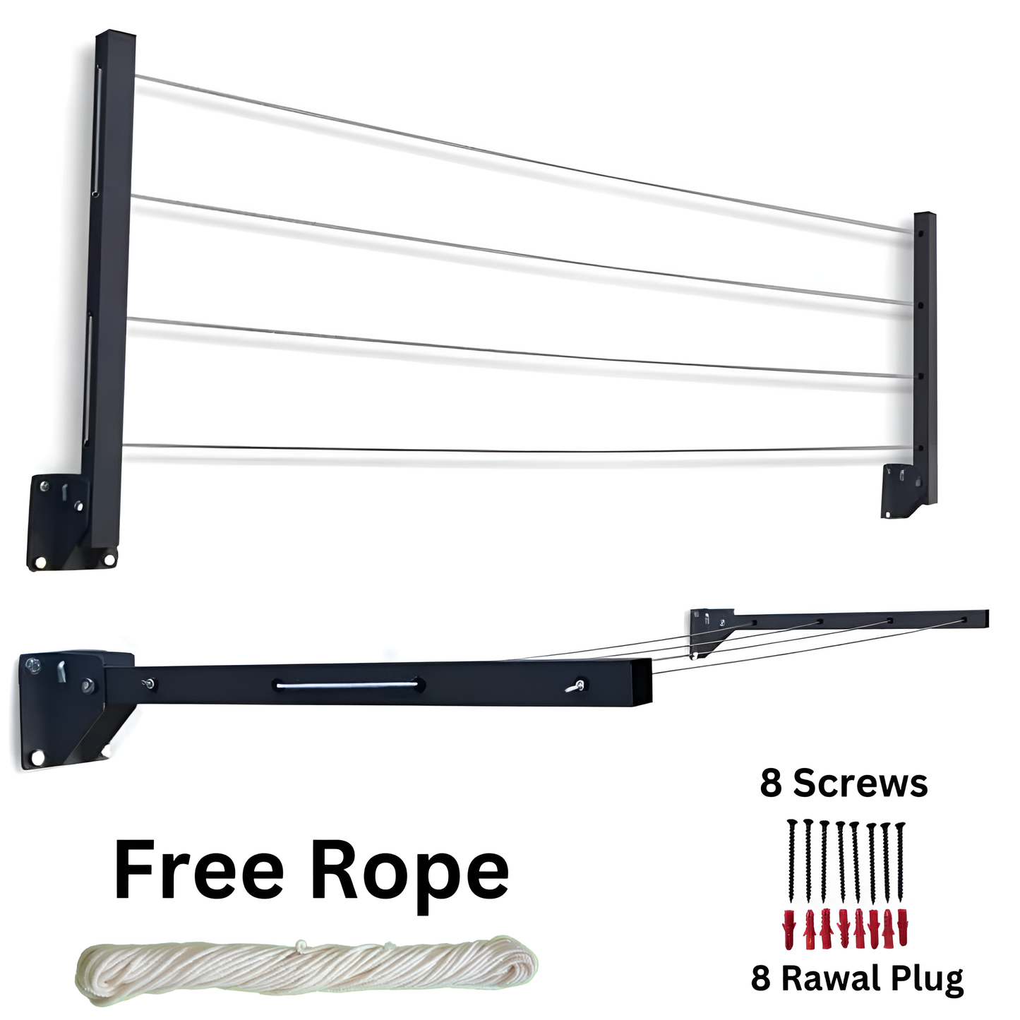 Cloth Drying Stand (24 Inches) with Free Rope Foldable Wall Mounted Heavy