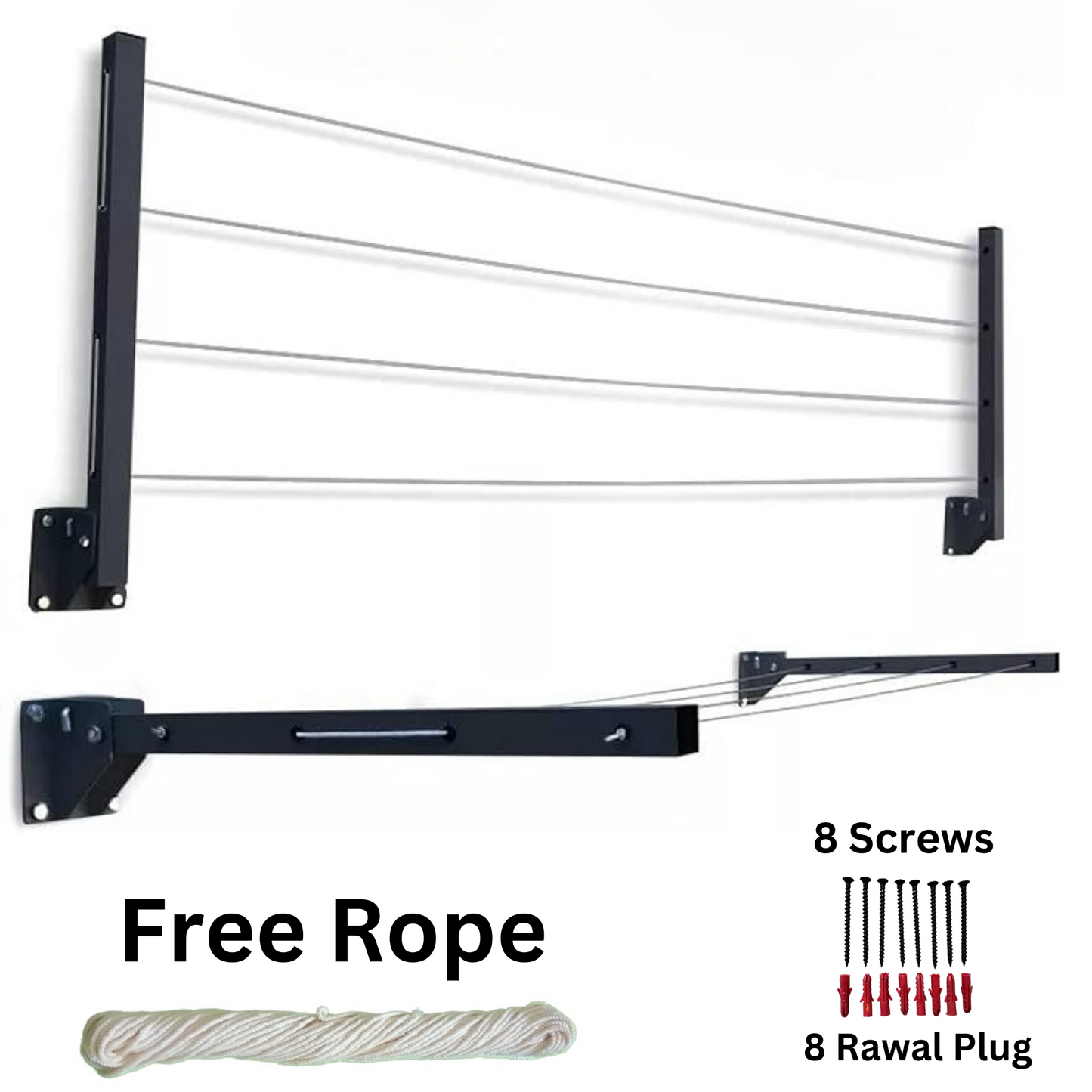 Cloth Drying Stand (24 Inches) with Free Rope Foldable Wall Mounted Heavy