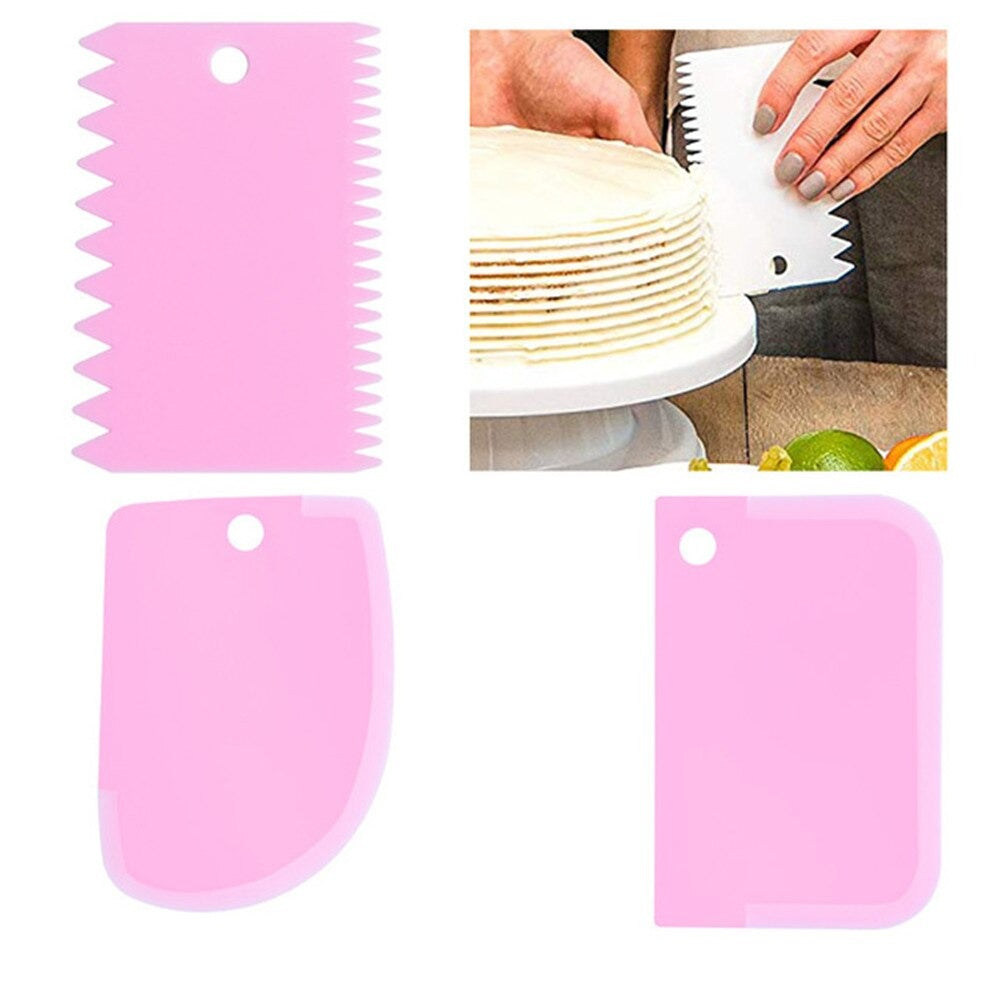 3PCS/Set DIY Cake Cream Scraper Set Cake Decorating Tools Multifunctional Irregular Teeth