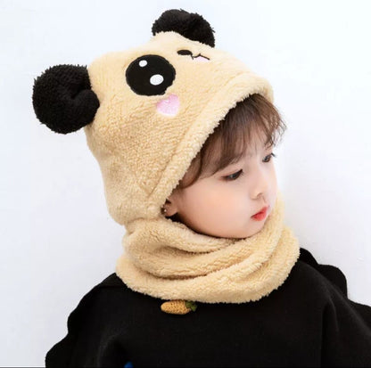 Kids Winter Panda Cap Wool Cap With Neck Warmer Attached. KIDS