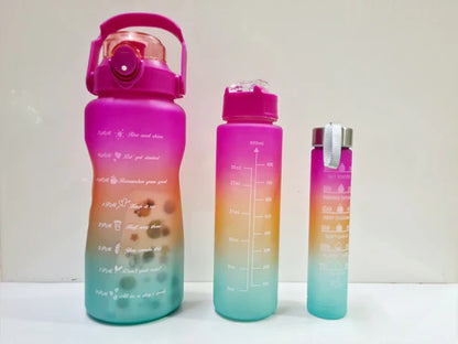 Three-piece Motivational Sports Water Bottles Set (2000ml, 850ml, 350ml)(Random Color)
