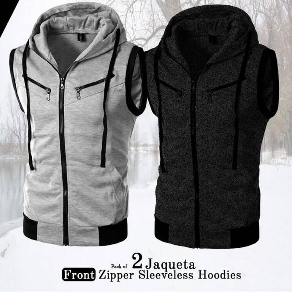 Pack of 2 Jaqueta Front Zipper Sleeveless Hoodies | 2 Pieces |