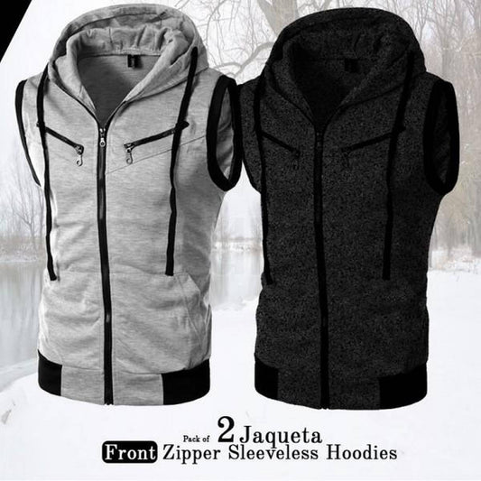 Pack of 2 Jaqueta Front Zipper Sleeveless Hoodies | 2 Pieces |