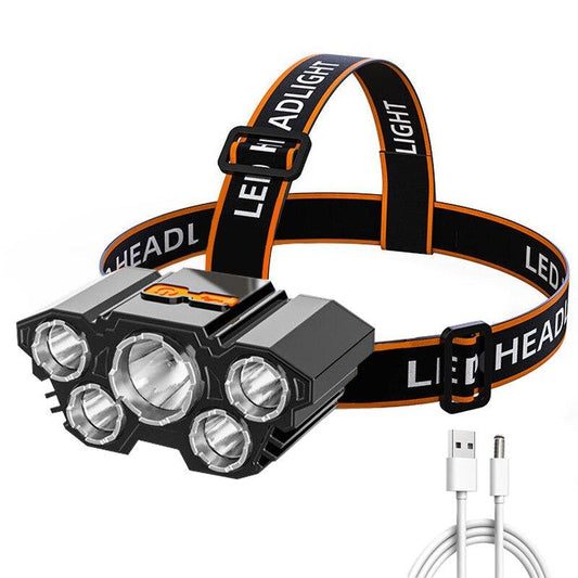 5 LED Headlamp Rechargeable Powerful Head Lamp with Built-in Battery Outdoor Camping