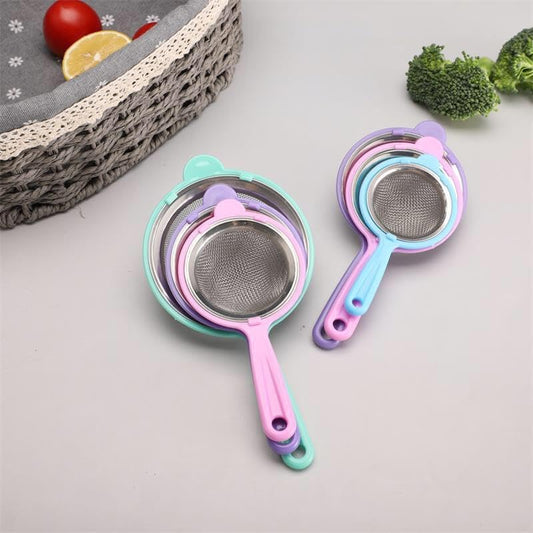 Colorful Stainless Steel Mesh Tea Strainer with Plastic Handle Fine Sieve