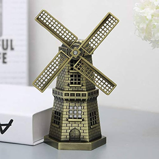 Rotatable Wind Mill Metal Monument for Home and Office Decor Style Antique