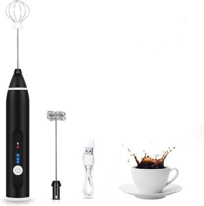 Handheld Electric Milk Frother Whisk Egg Beater USB Rechargeable Coffee Blender Household