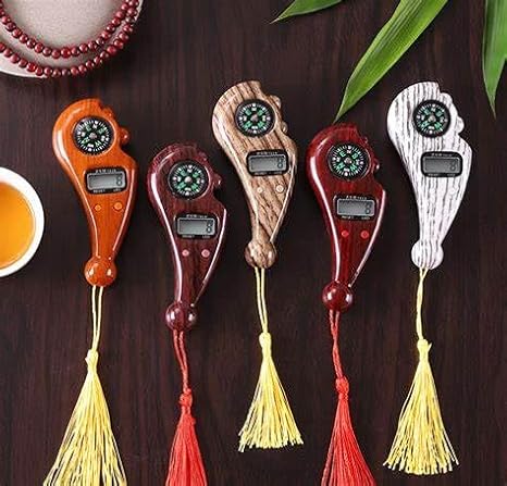 Digital Counter with Qibla Compass and Rotating Prayer Beads Portable Finger Tasbeeh