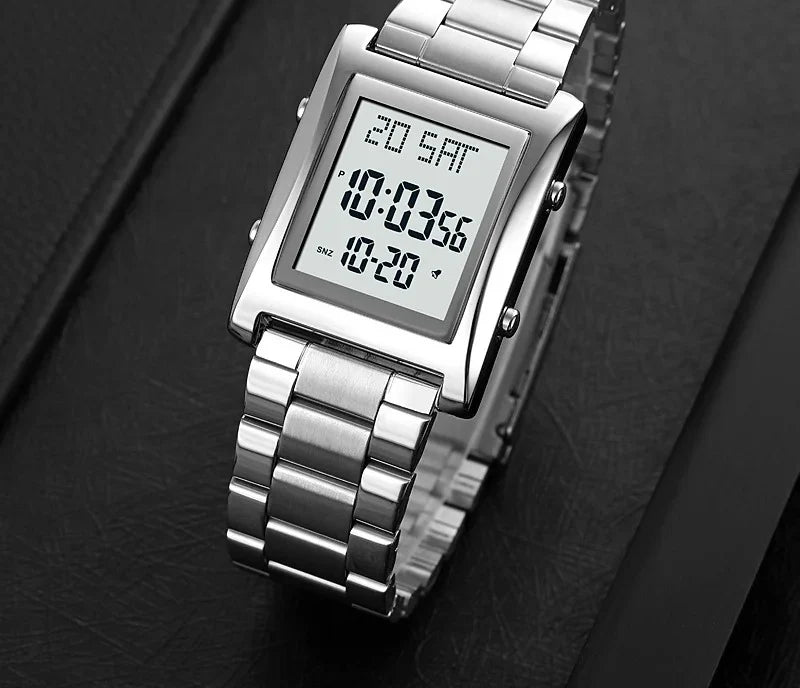 Skmei Men’s Digital Square Watch Stainless Steel Chain, Quartz Movement, Without