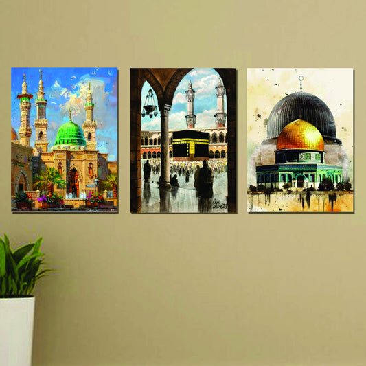 Set of 3 khana kaba masjid e nabwi al aqsa mosque beautiful