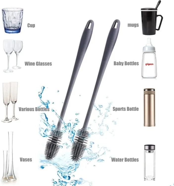 Silicone Feeder Bottle Brush Glass Brush Cup Brushes Long Handle | Silicone