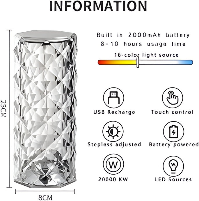 16 Colors Diamond Rose Crystal Lamp Bedside Acrylic Table Lamp |