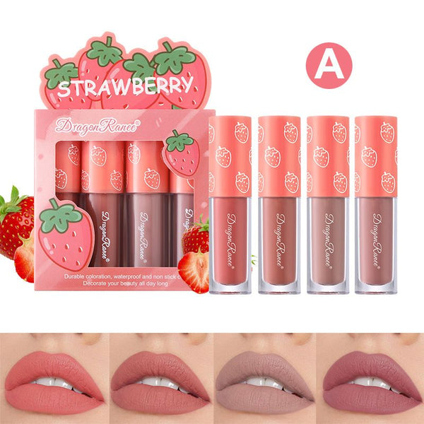 Dragon Ranee - 3Pcs Fruit Velvet Matte Waterproof Lipstick Lipgloss Set A