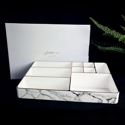 9 Compartment Marble Look Makeup Organiser | Marble Acrylic Makeup Organiser -