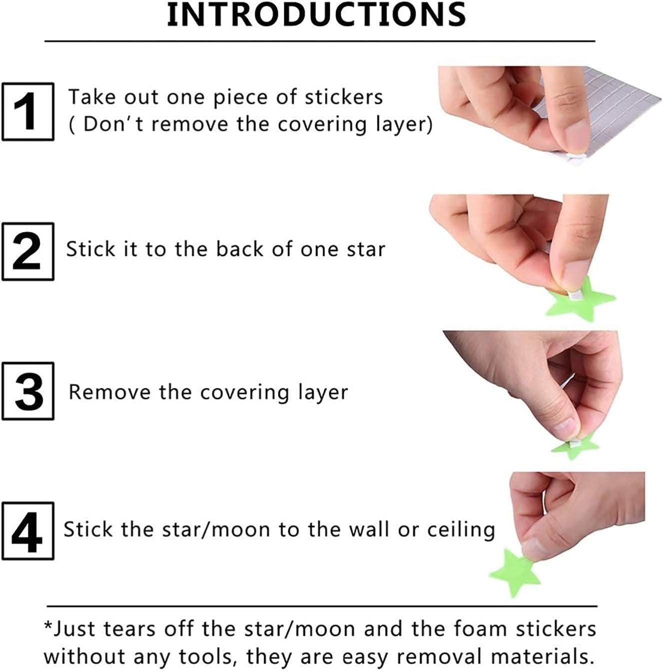 Pack of 100 3D Glowing Stars for Ceiling and Wall Decoration