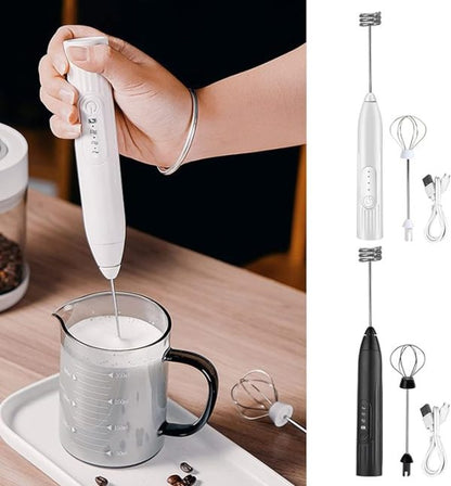 2 in 1 Electric Milk Frother Whisk Egg Beater USB Rechargeable Coffee