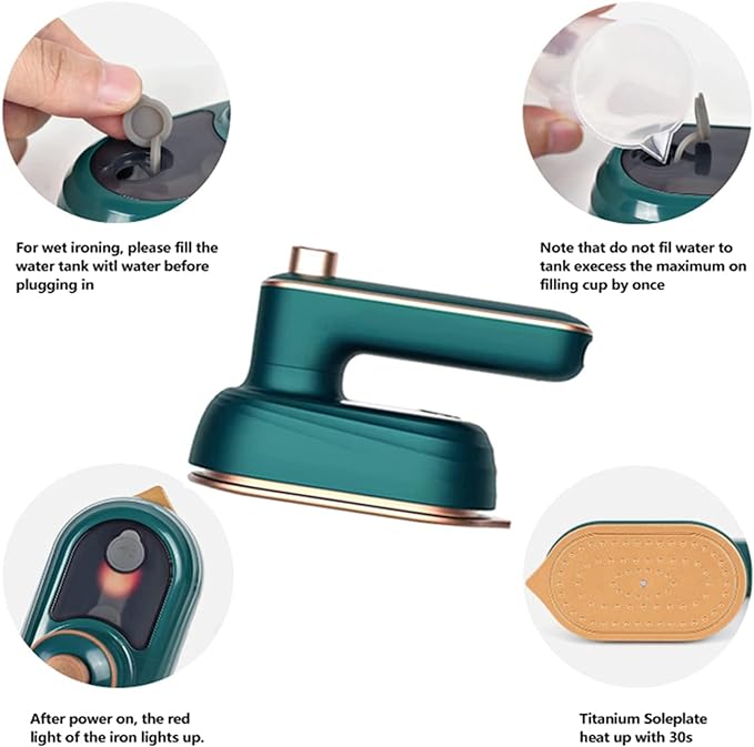 Portable Handheld Steam Iron, 180° Rotatable Professional Mini Steam Iron for Clothes,