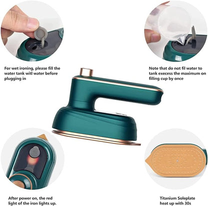 Portable Handheld Steam Iron, 180° Rotatable Professional Mini Steam Iron for Clothes,