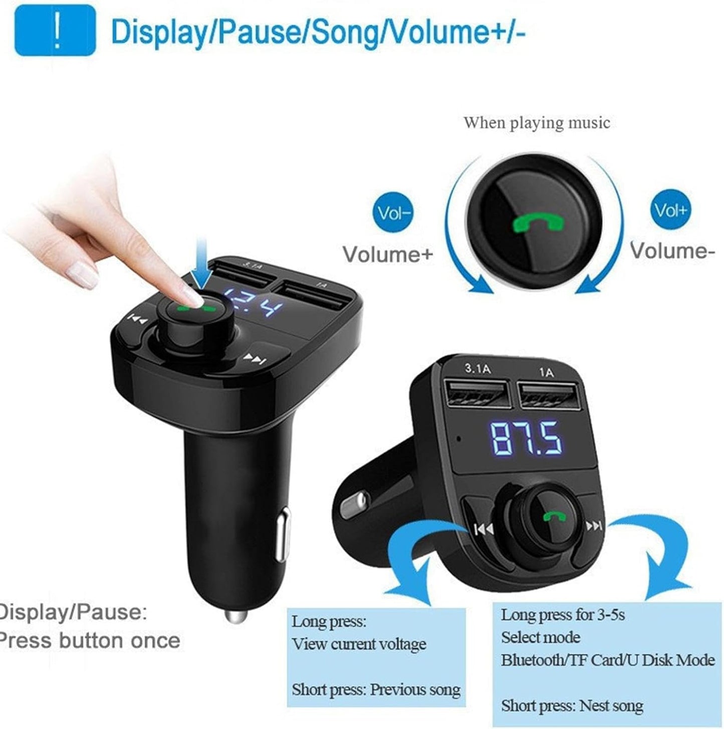 X8 - Multifunctional Car Mp3 Player | Car Wireless FM Transmitter |