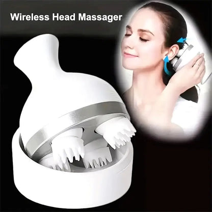 Scalp Massager, Electric Meridian Massage with 4 Moveable Massage Cluster, Rechargeable Portable