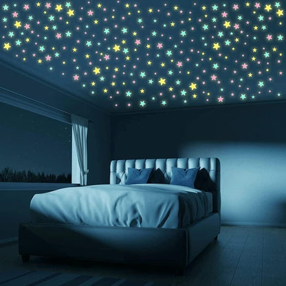 Pack of 100 3D Glowing Stars for Ceiling and Wall Decoration