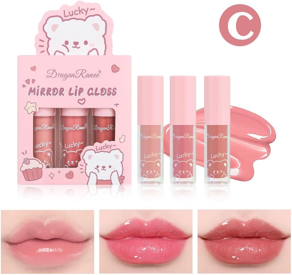 3 PC Mirror Lip Gloss Tinted Lip Balm Lip Oil Hydrating Non-Sticky