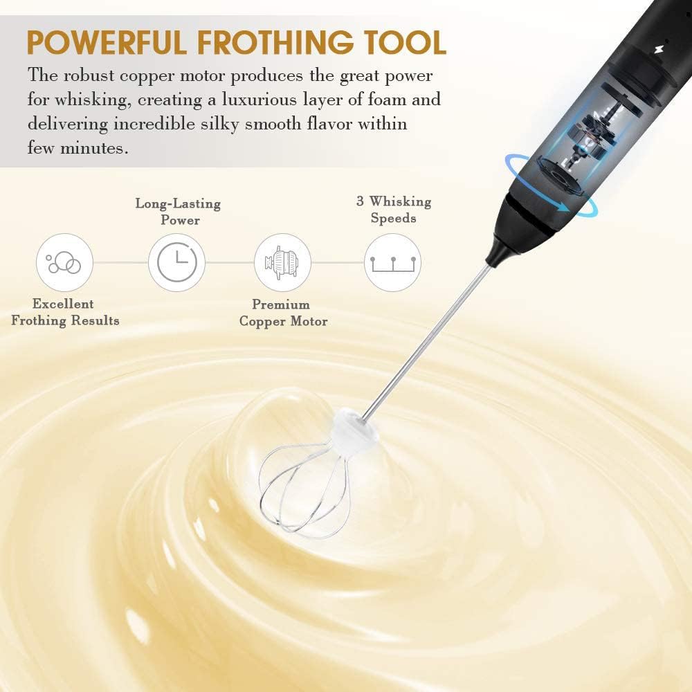 Handheld Electric Milk Frother Whisk Egg Beater USB Rechargeable Coffee Blender Household