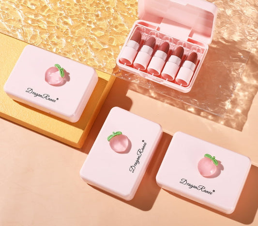 5 Pcs Dragon Ranee Peach Mini Lipstick Set | Long Lasting Makeup