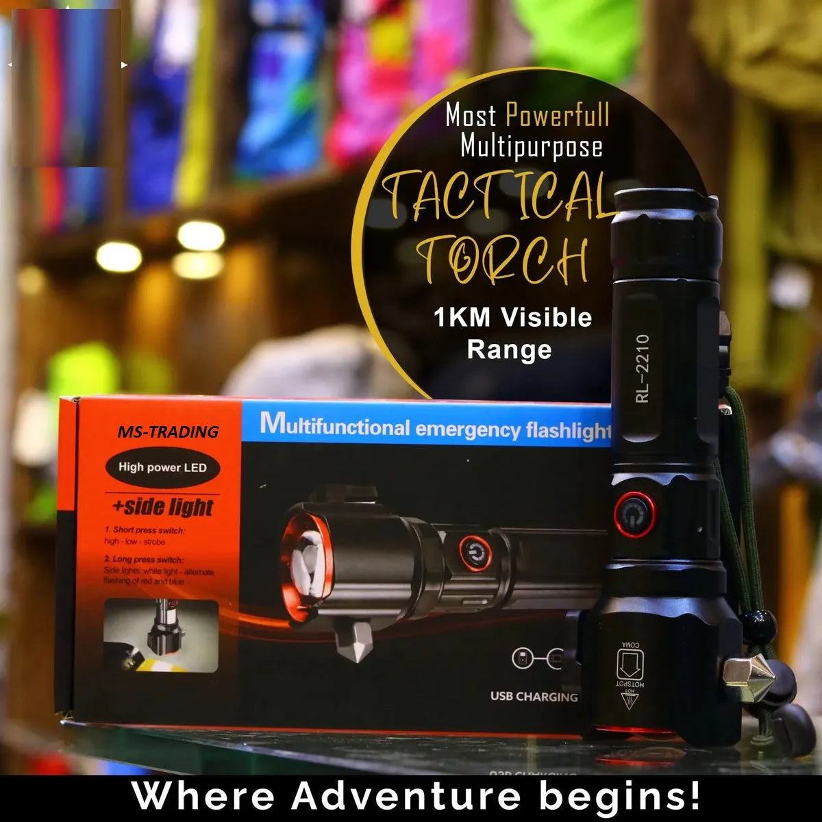 super Powerful 2-in-1 Emergency Flashlight torch &amp; Charging Bank Waterproof LED 2210long