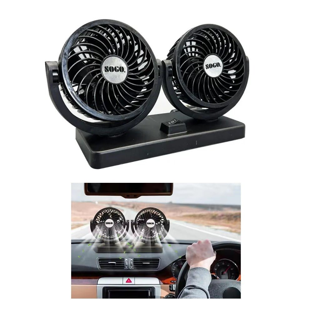 Car Fan Dual Head 4-Inch 12V/24V 360° Rotating Low Noise Cooling