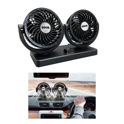 Car Fan Dual Head 4-Inch 12V/24V 360° Rotating Low Noise Cooling