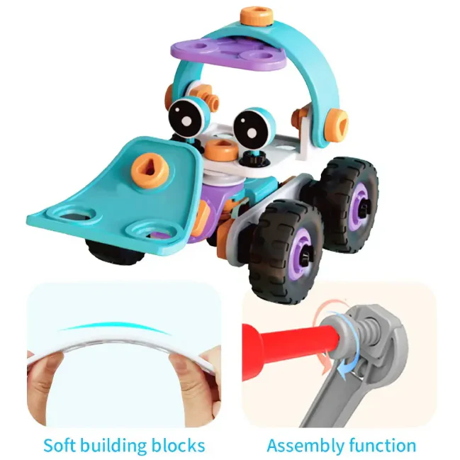 DIY Soft Rubber Building Puzzle Truck Toy Set for Kids Creative