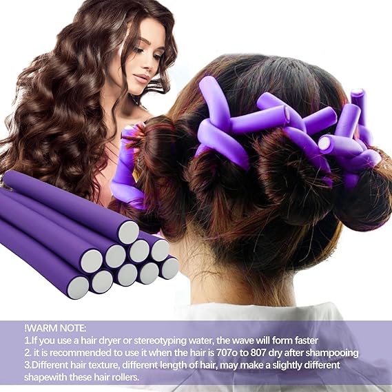 Pack of 10 Hair Rollers Papilotten Hair Rollers, Curls Without Heat Foam