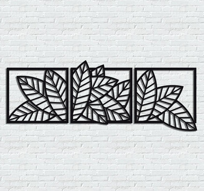 3D wooden 3 Piece Long Leaf Panels | Wall Hanging wooden Art