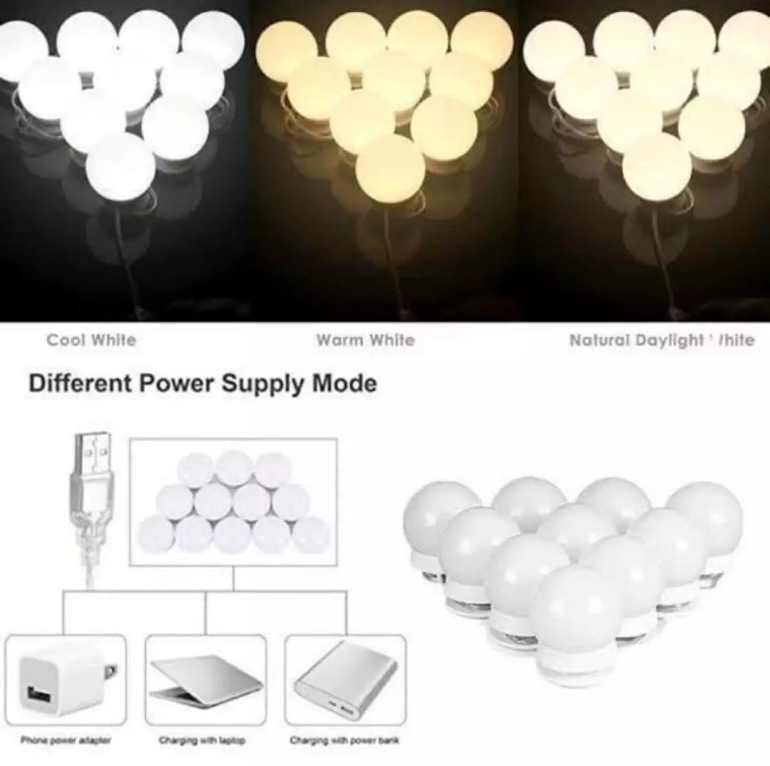 Vanity Light LED Bulbs for Makeup Mirror Stand 10 Bulbs with 3